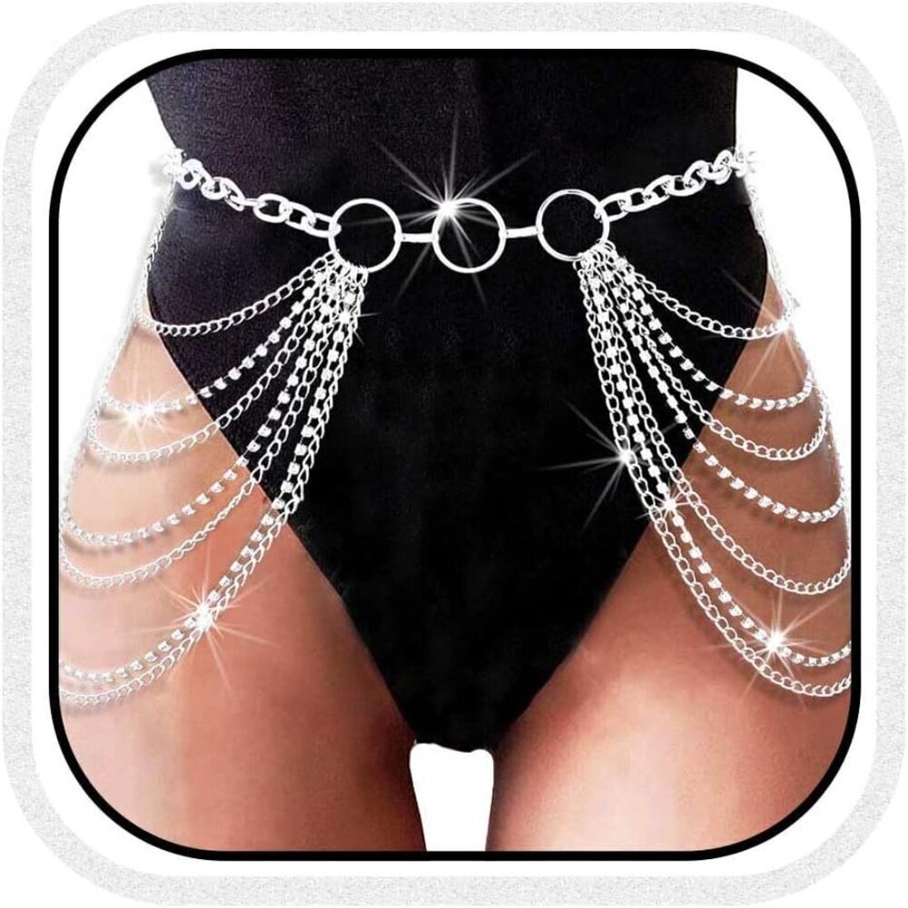 Silver Rhinestone Chain Belt Waist Jewelry for Women Wedding Party Festival